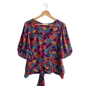 Rose + Olive Floral Tie Front Tops Size Large